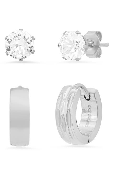 Stainless Steel 2-Piece Crystal Earring Set