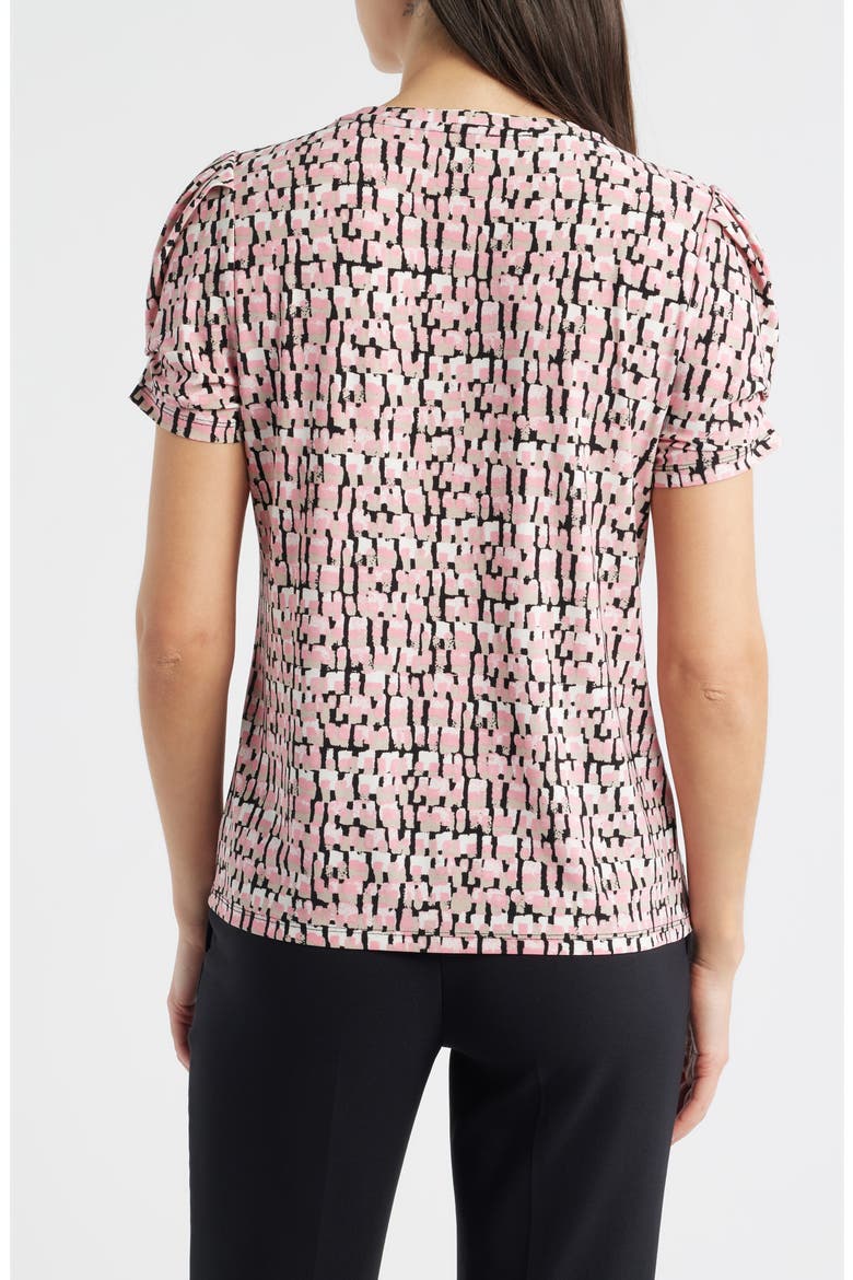 Print Pleat Short Sleeve Top, Alternate, color, CALYPSO CORAL MULTI