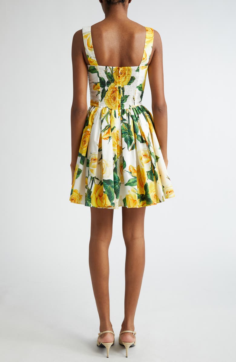 Dolce&Gabbana Rose Print Corset Bodice Minidress, Alternate, color, Ha3vorose Gialle Fdo Bco