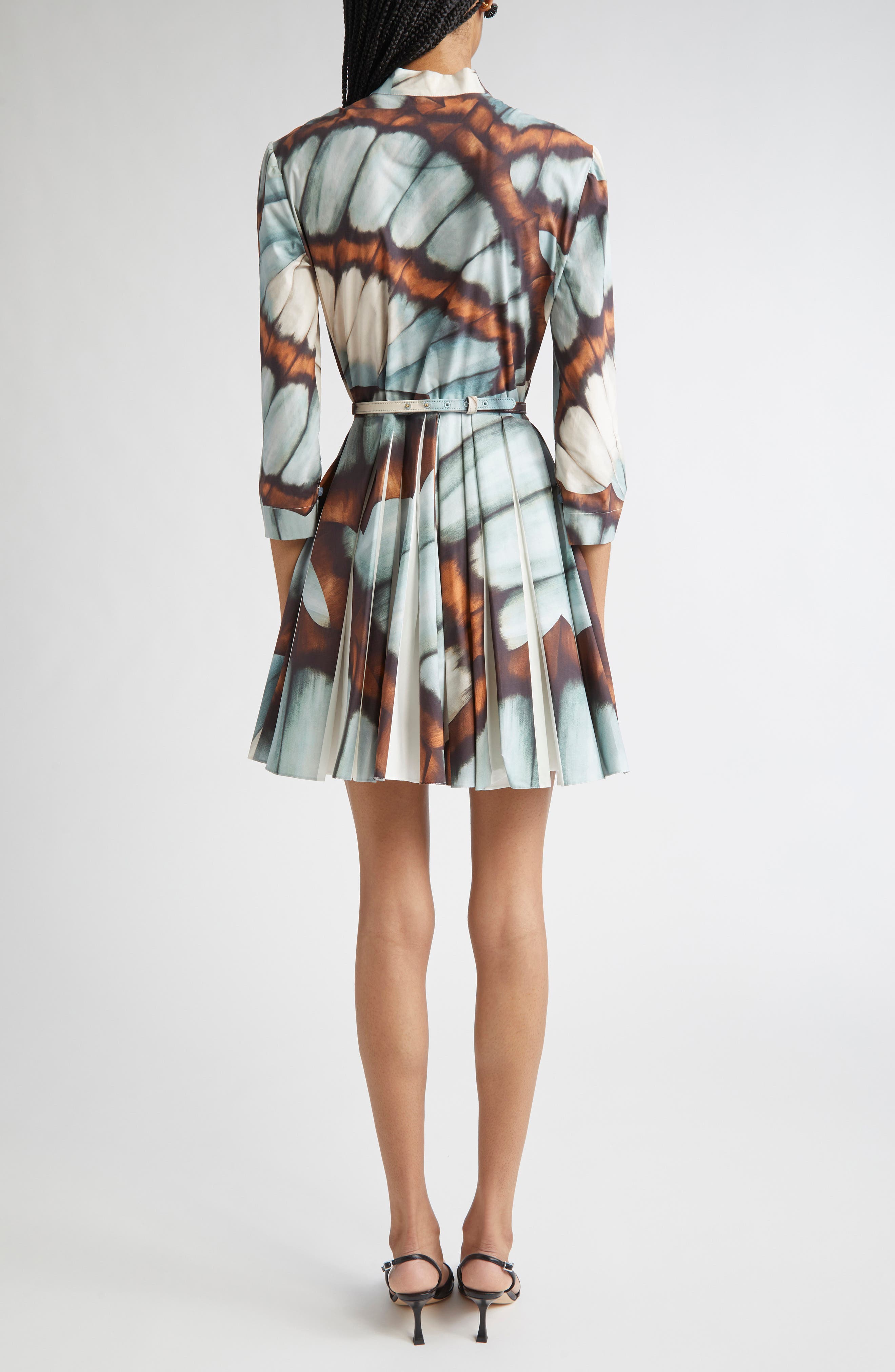 Butterfly Print Belted Stretch Poplin Shirtdress - image 2