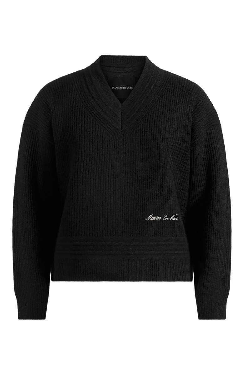 Manière De Voir Remi V-Neck Signature Knit Jumper, Alternate, color, Black
