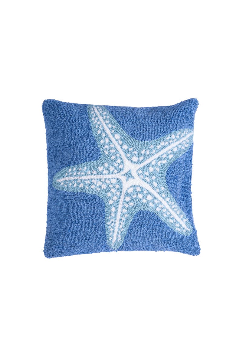 Starfish Seas Hooked Accent Throw Pillow 18" x 18", Main, color, Blue