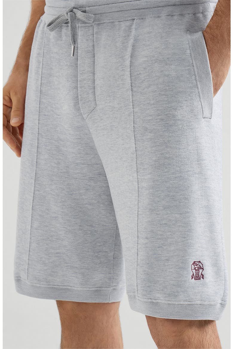 Cotton and silk French terry double knit Bermuda shorts with logo, Alternate, color, Pebble