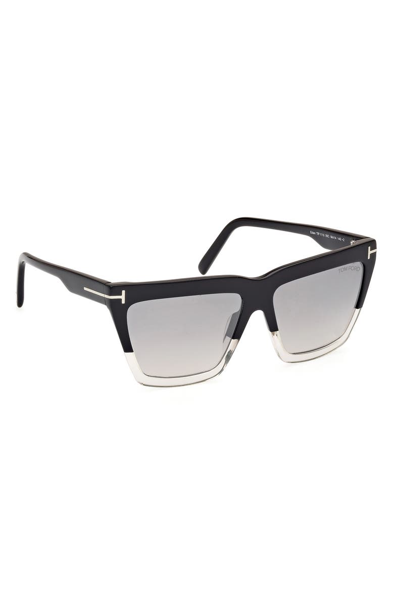 TOM FORD Eden 56mm Gradient Geometric Sunglasses, Alternate, color, Black Crystal Black / T Logo
