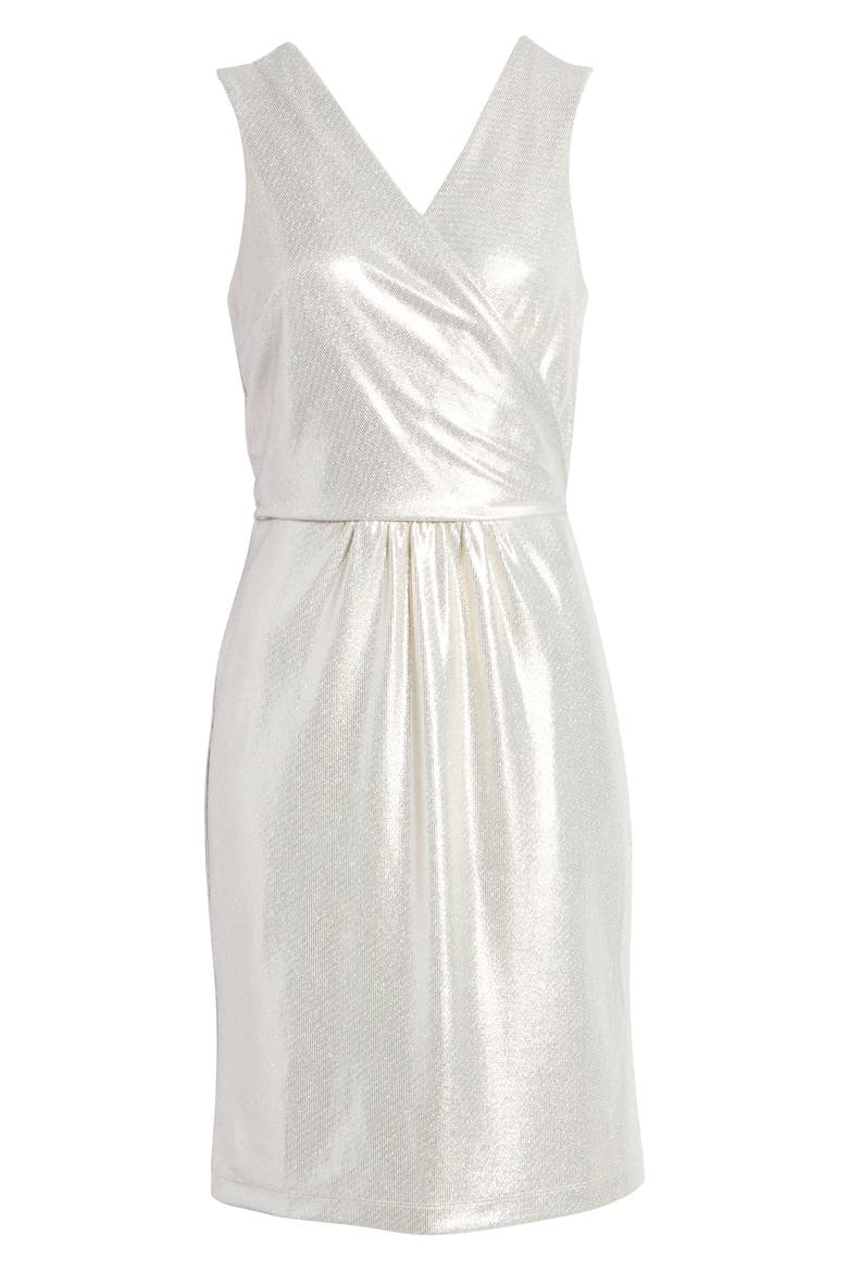 Donna Ricco Knit Foil Surplice Dress, Alternate, color, LIGHT GOLD