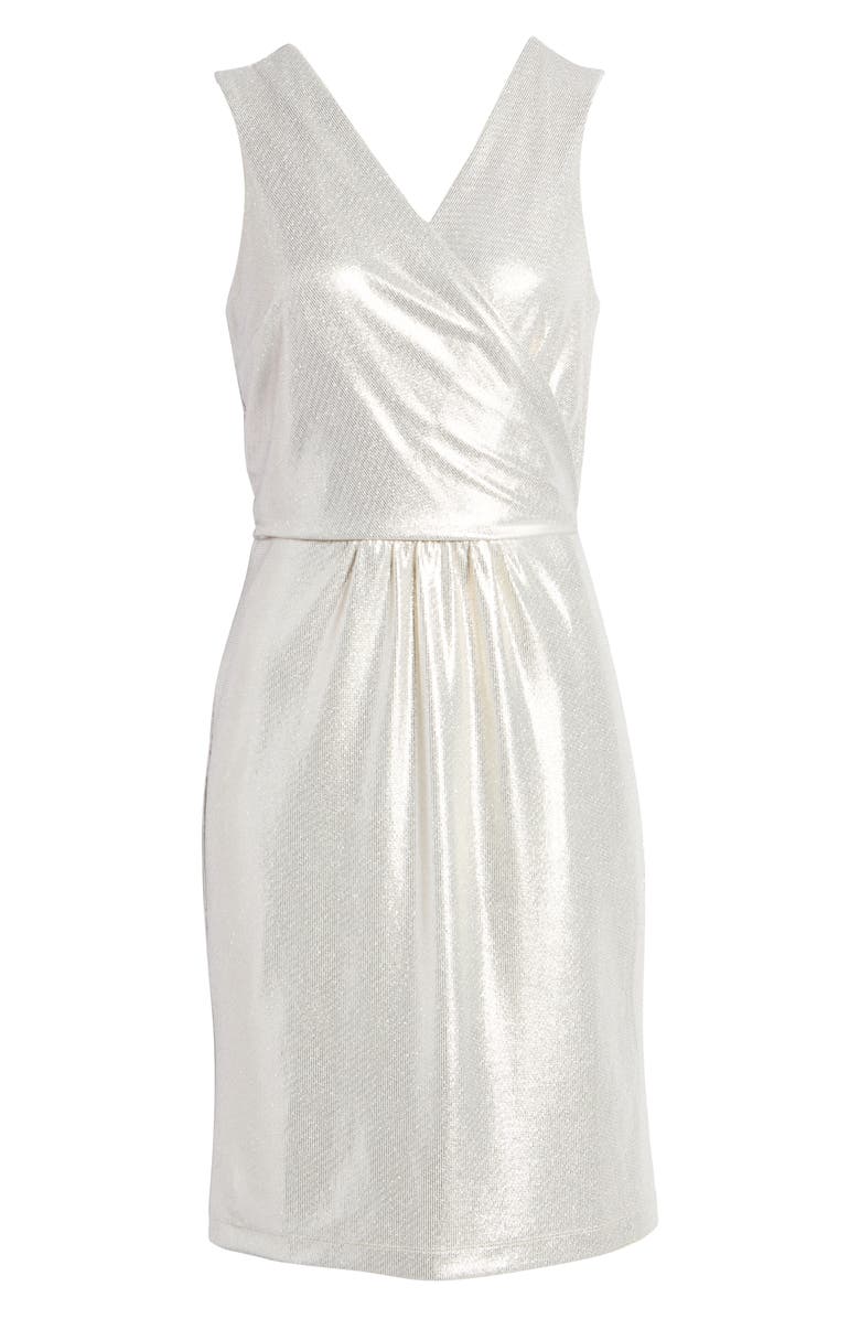 Julia Jordan Donna Ricco Knit Foil Surplice Dress, Alternate, color, Light Gold