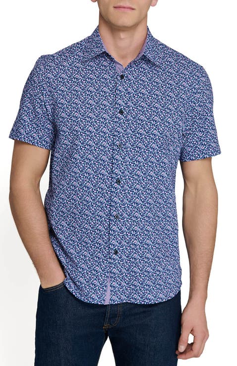 Slim Fit Floral Seersucker Short Sleeve Shirt