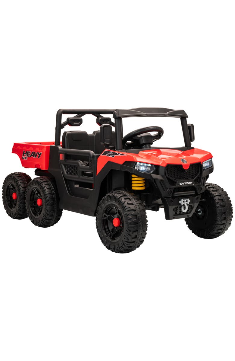 Qaba 24V Kids Ride On Truck with 6 Wheels 2 Seater 4WD Electric Ride On Car with Dump Bed Remote Control Wheel Suspension for Years, Main, color, Red