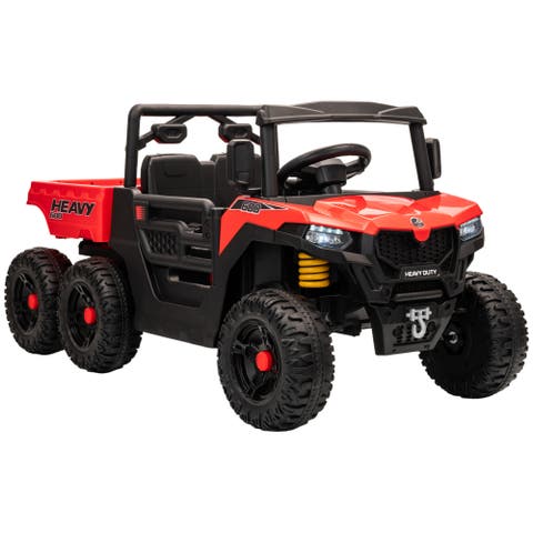 24V Kids Ride On Truck with 6 Wheels 2 Seater 4WD Electric Ride On Car with Dump Bed Remote Control Wheel Suspension for Years