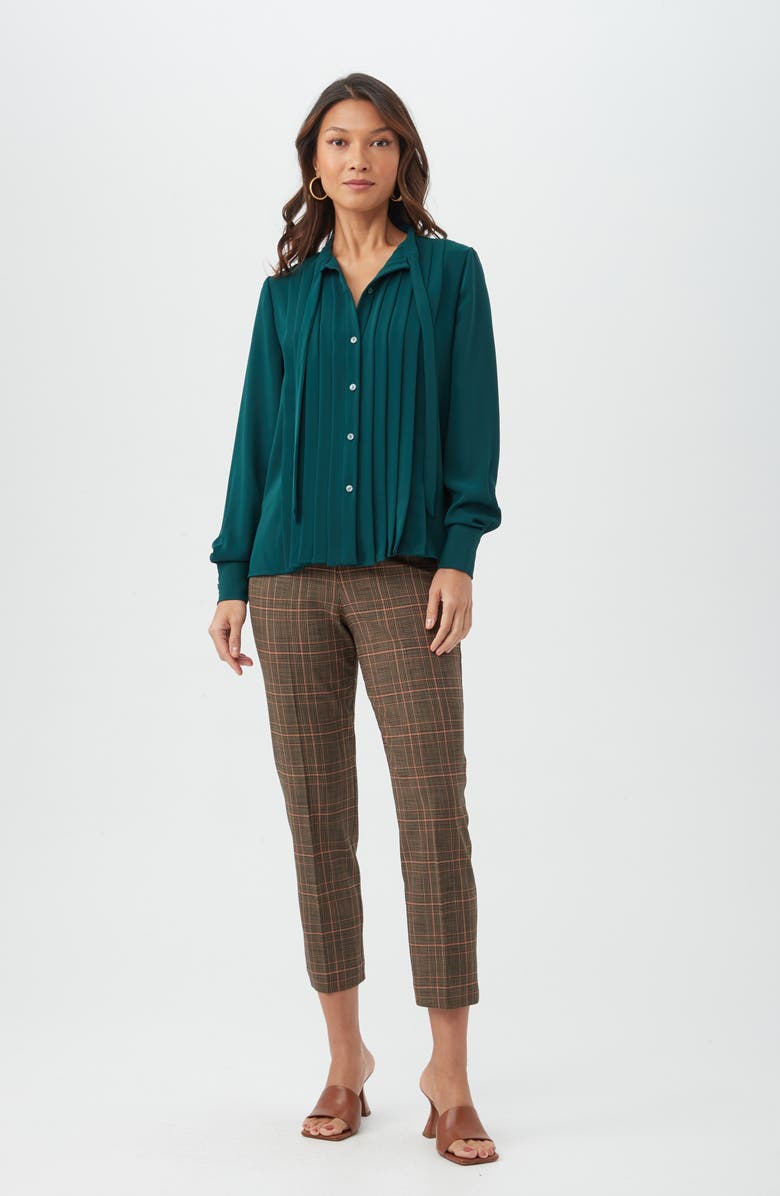 Trina Turk Adaeh Tie Neck Long Sleeve Button-Up Top, Alternate, color, Victoria Lake