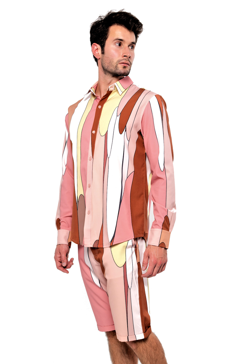 Dai Moda Men's Retro Drip Long Sleeve Shirt, Alternate, color, Pink