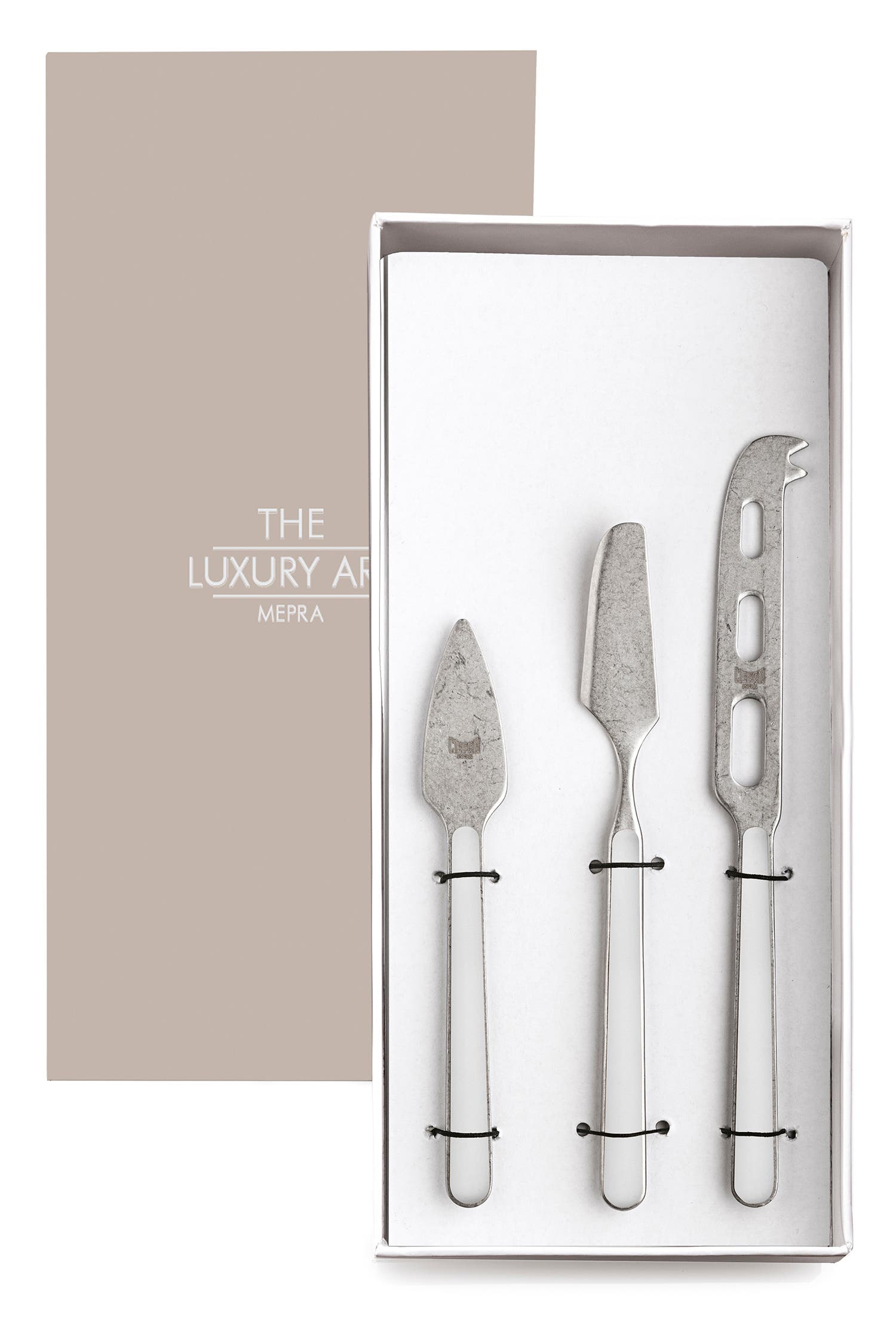 Mepra Fantasia Pewter Cheese Knives In White