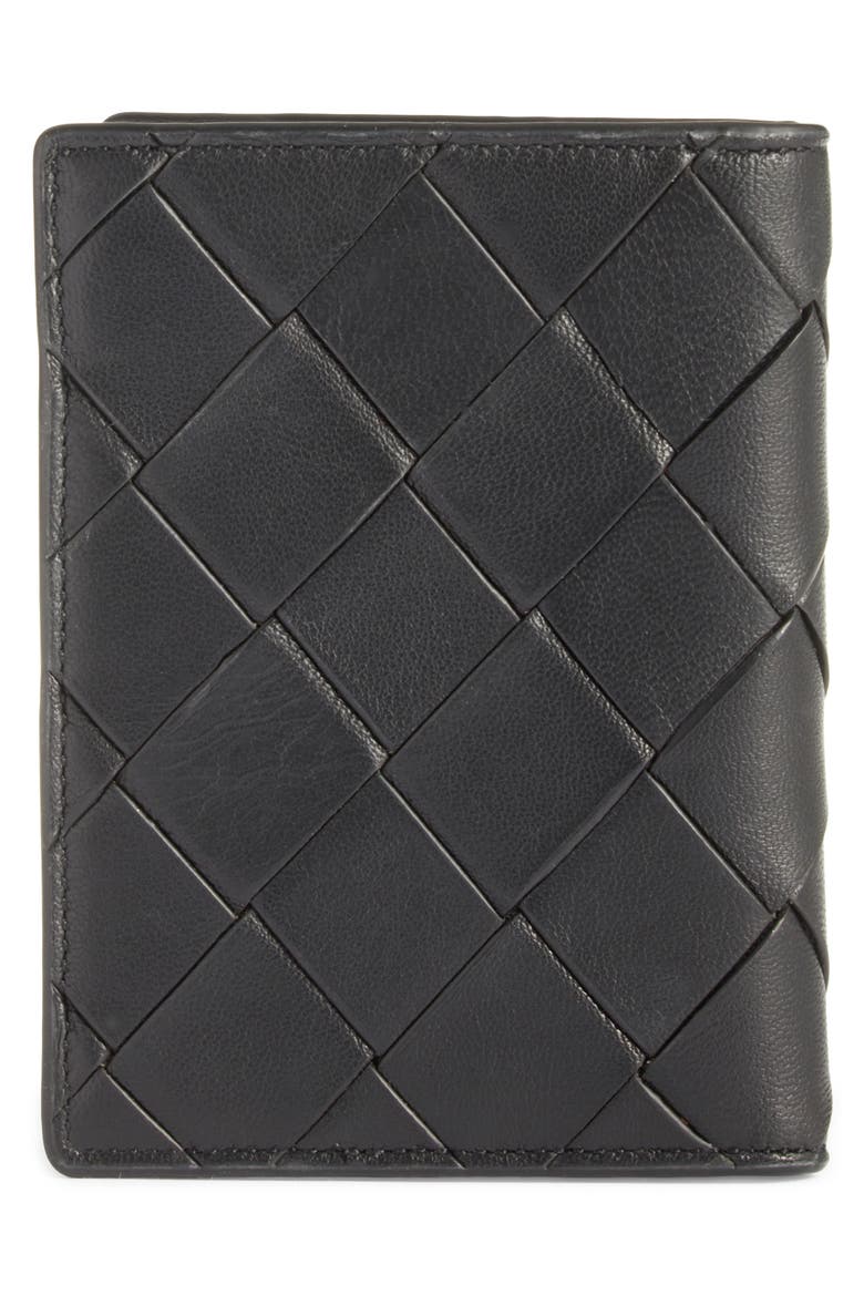 Woven Leather Bifold Card Case, Alternate, color, BLACK