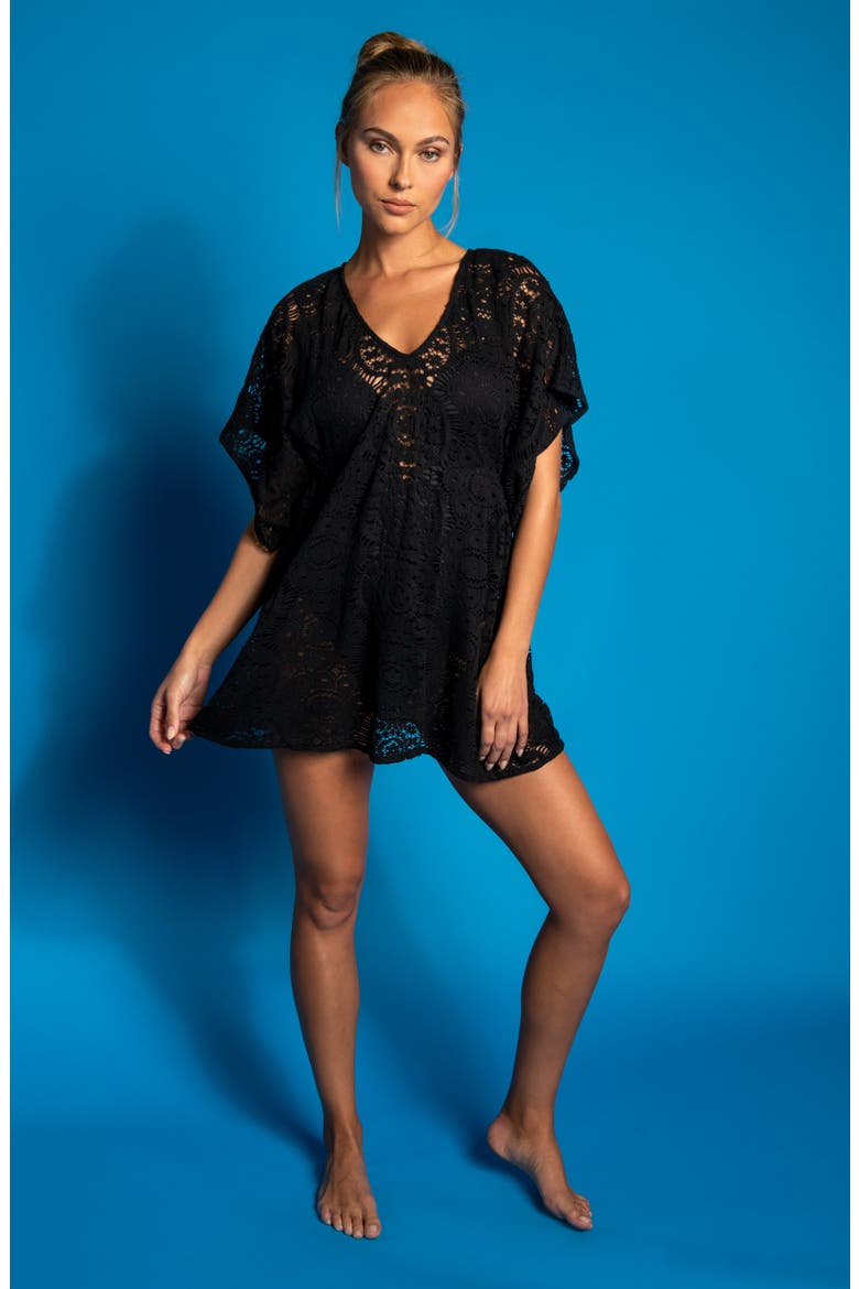 Crochet Cover-Up Caftan, Alternate, color, BLACK