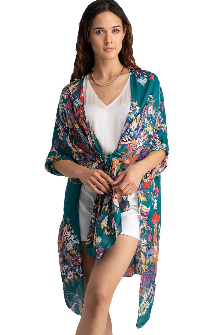 Floral Ruana, Alternate, color, TEAL