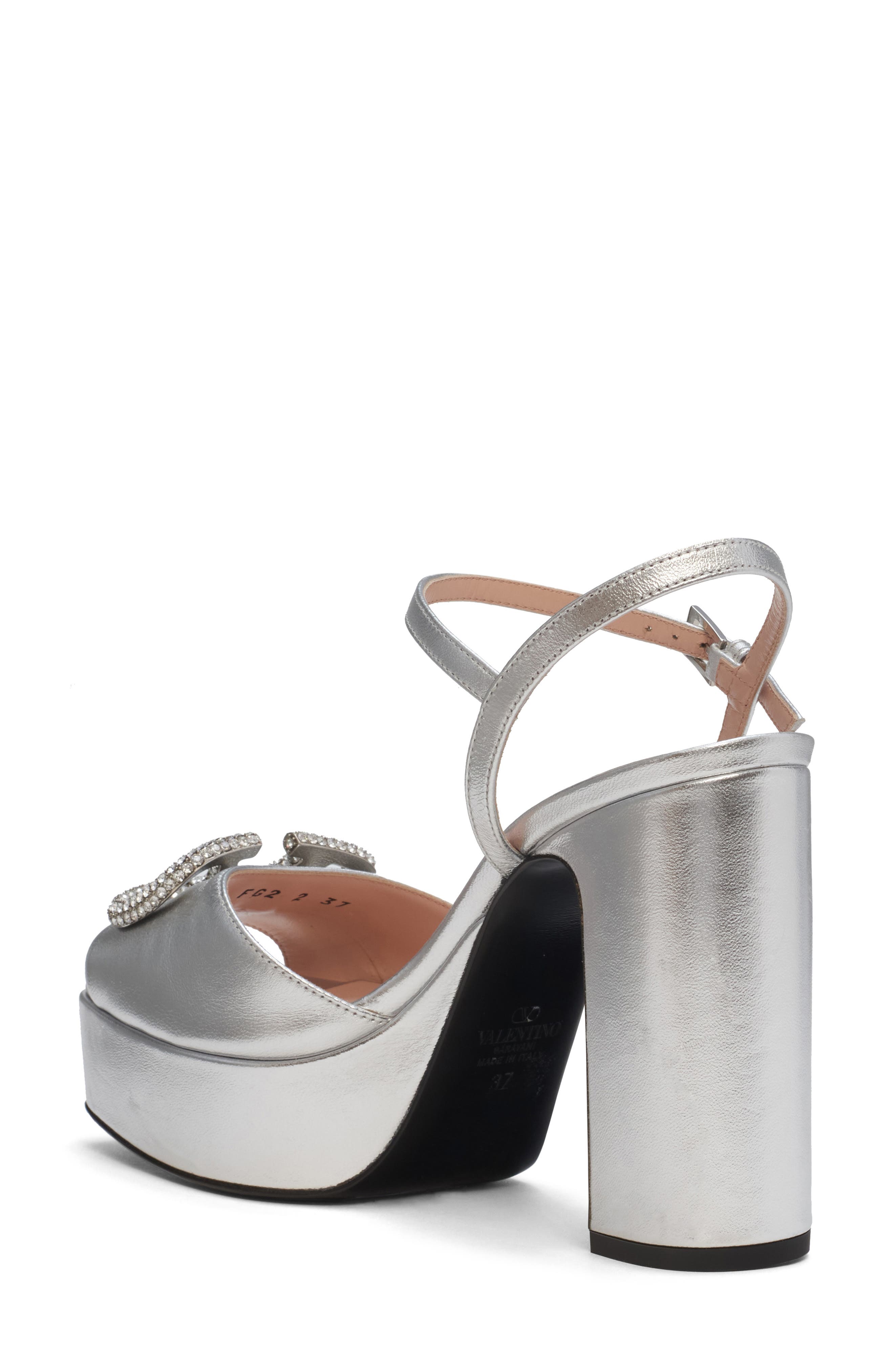 Valentino Garavani VLOGO Signature Metallic Platform Sandal, Alternate, color, Silver