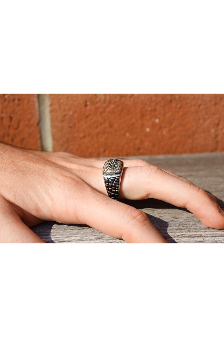 Fossil Agate Sterling Silver Men Signet Ring, Alternate, color, Silver