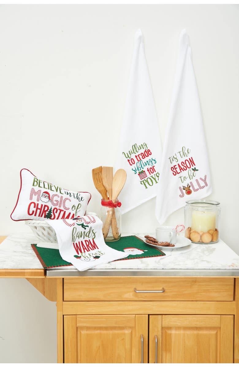 C&F Home "Tis the Season To Be Jolly" Sentiment with Red Nose Reindeer Cotton Flour Sack Kitchen Dish Towel 27L x 18W in., Alternate, color, White