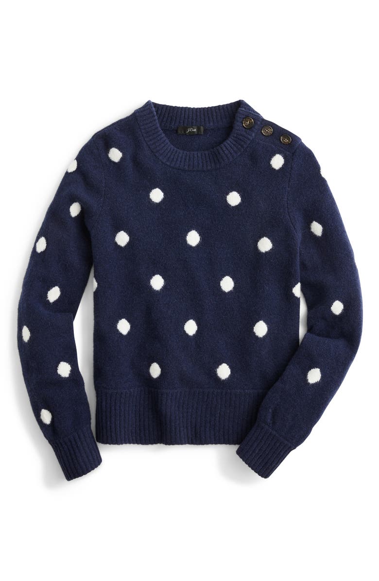 J.Crew Button Detail Supersoft Dot Crewneck Sweater, Main, color, 