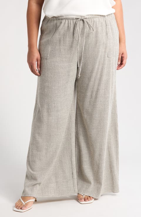 Stripe Wide Leg Pants (Plus)