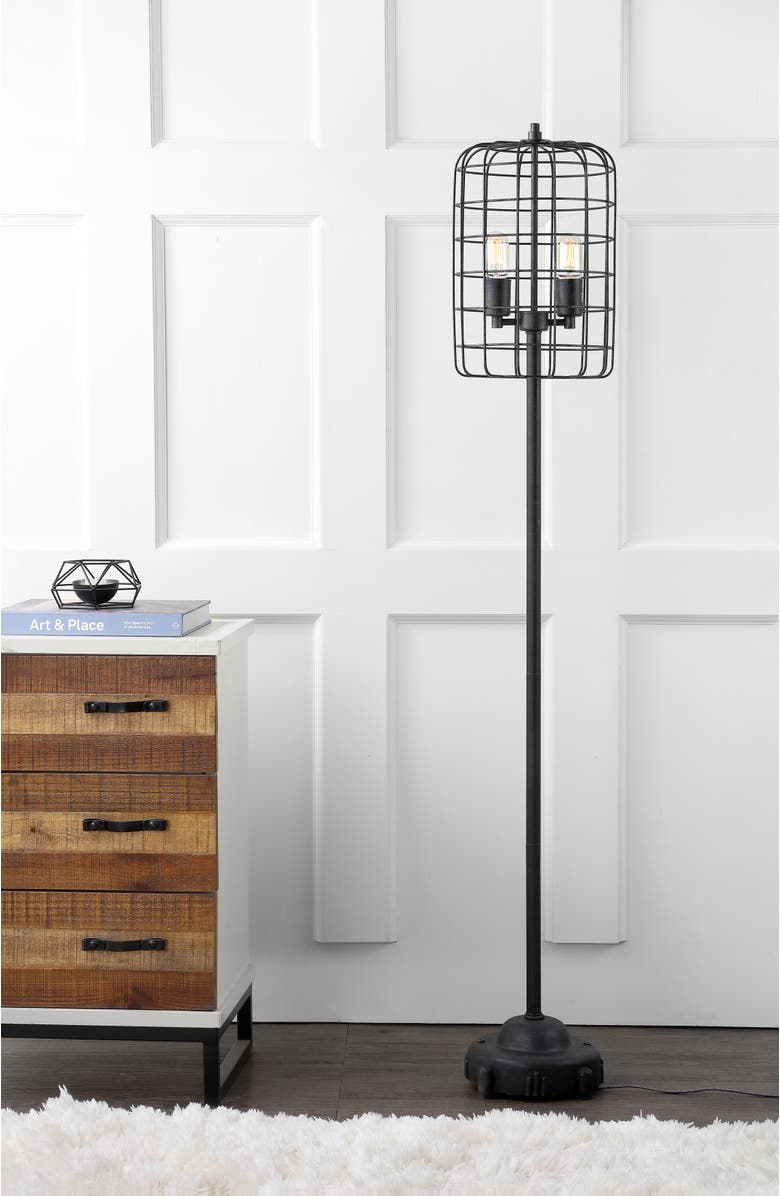 JONATHAN Y Odette 65" Industrial Metal Floor Lamp, Black/Silver, Alternate, color, Black/Silver