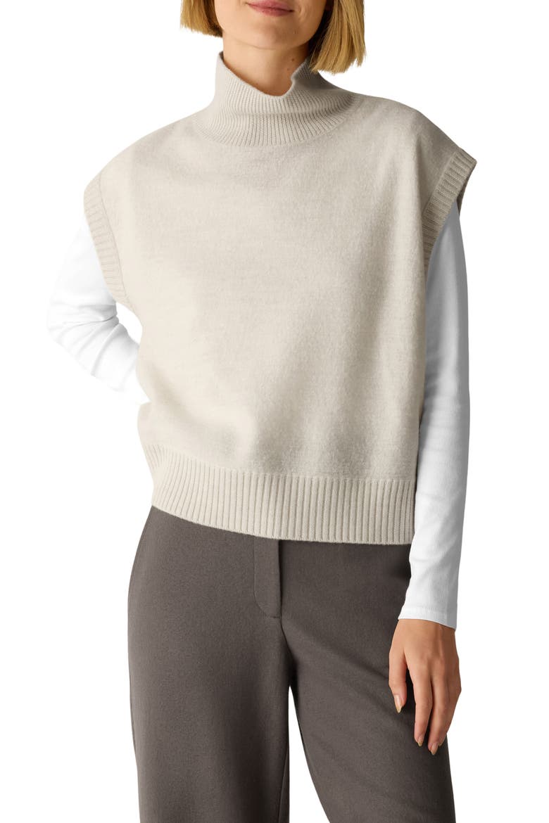 Turtleneck Cap Sleeve Wool Sweater, Main, color, PLASTER