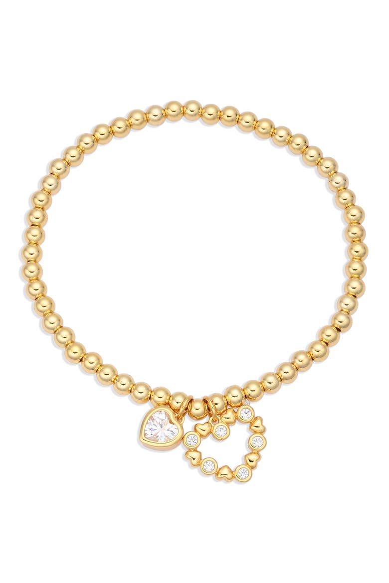 Set of 3 Cubic Zirconia Heart Charm Bracelets, Alternate, color, GOLD