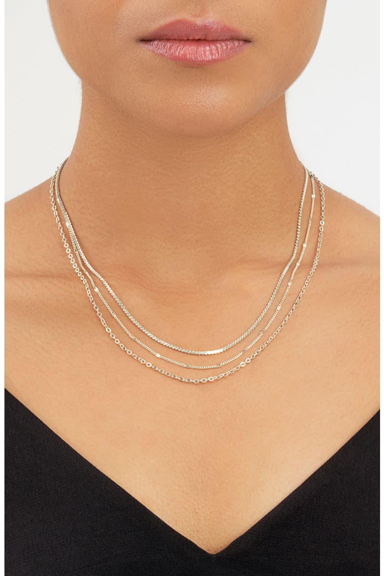 Layered Chain Necklace, Alternate, color, SILVER