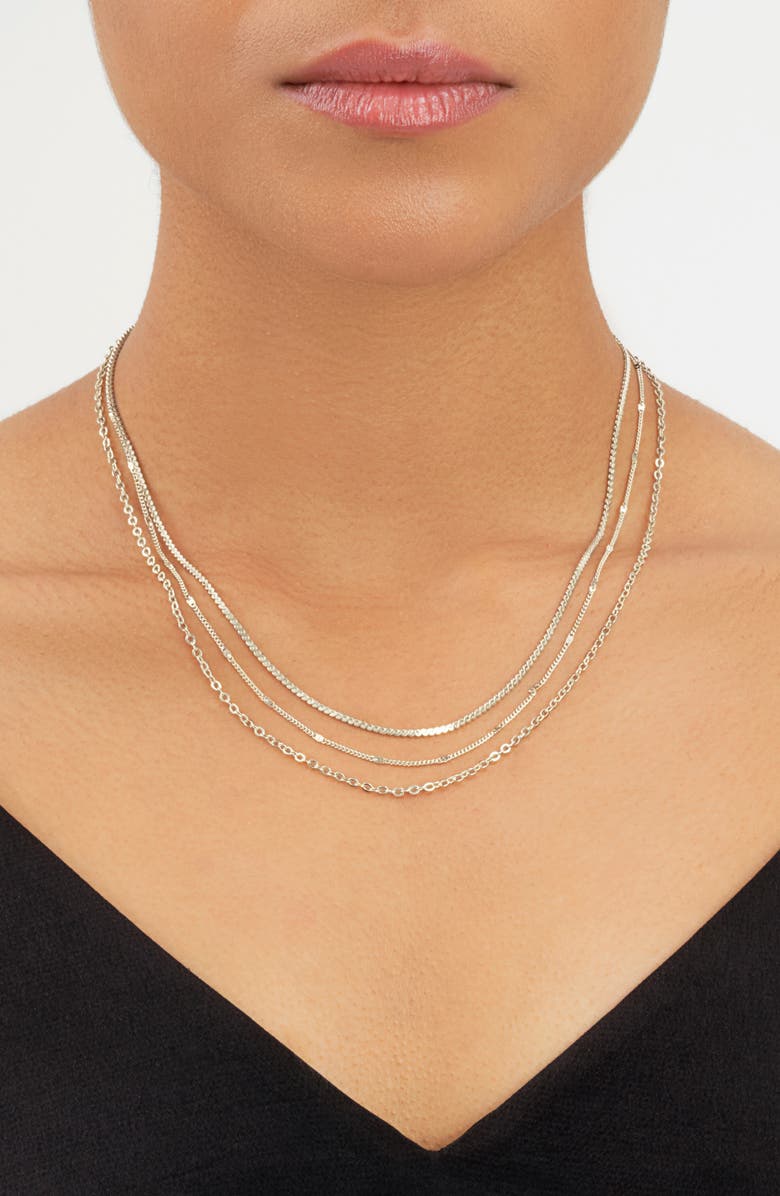 Sterling Forever Layered Chain Necklace, Alternate, color, 