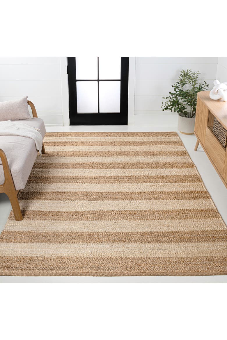 Jayden Rustic Farmhouse Woven Jute Stripe Area Rug, Alternate, color, Natural/Bleach