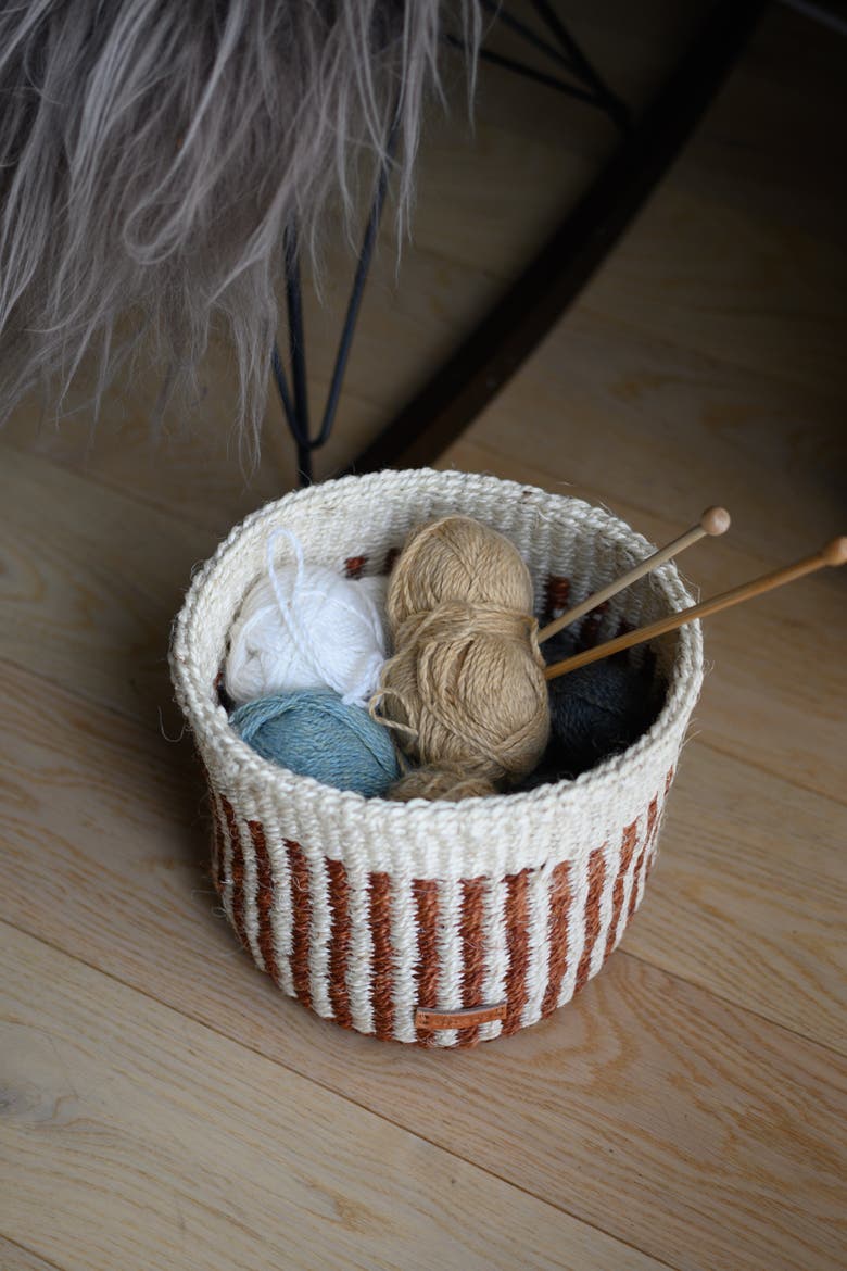 Striped Sisal Basket, Alternate, color, Brown