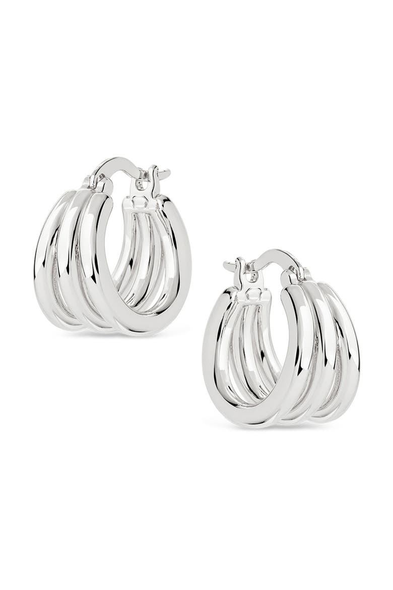 Triple Layer 14k Gold Plated Hoop Earrings, Main, color, SILVER