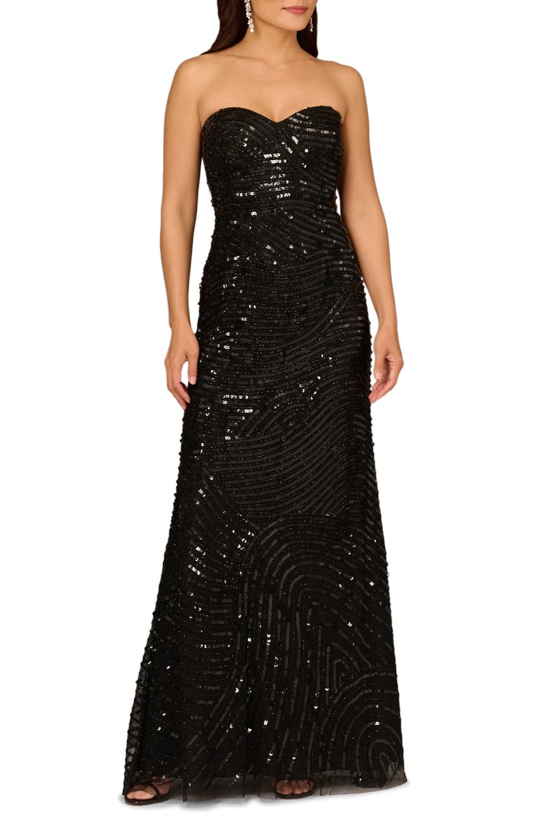 Aidan Mattox by Adrianna Papell Sequin Strapless Gown, Main, color, Black
