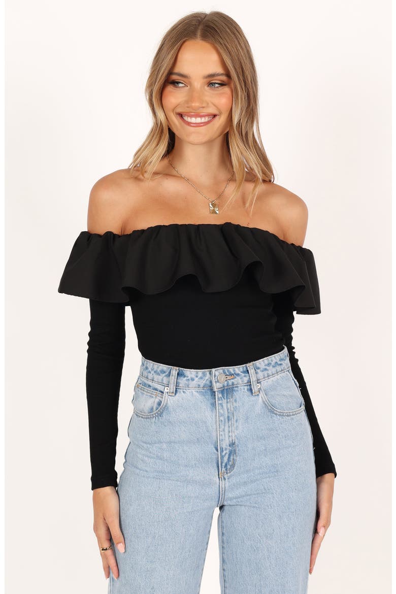 Cloe Popover Off the Shoulder Top, Alternate, color, BLACK