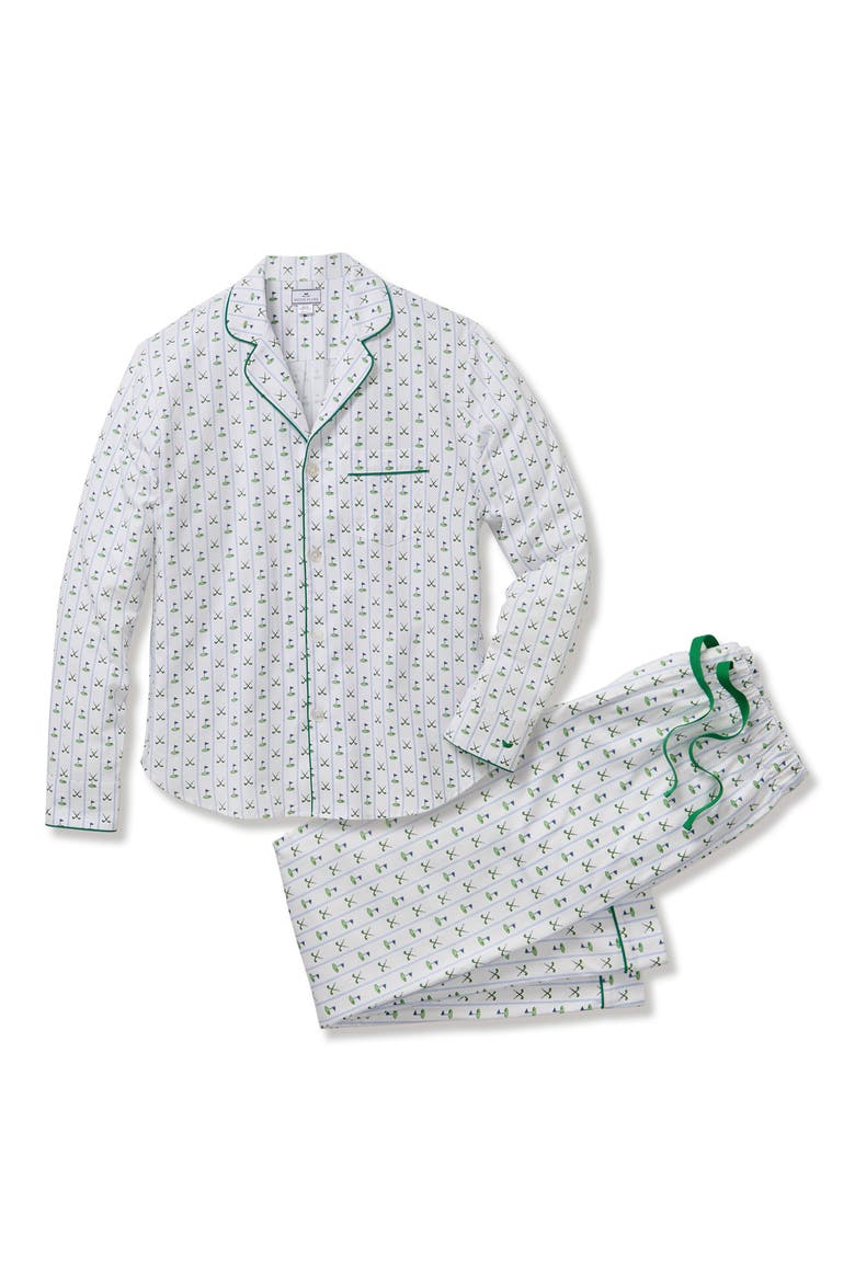 Fairway Stripe Woven Cotton Twill Classic Pajama Set, Alternate, color, WHITE