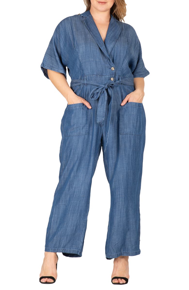 Standards & Practices Tie Waist Denim Jumpsuit, Alternate, color, Indigo