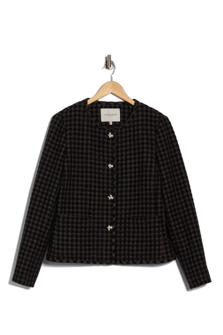 Pearly Button Crop Tweed Jacket, Alternate, color, BLACK MULTI