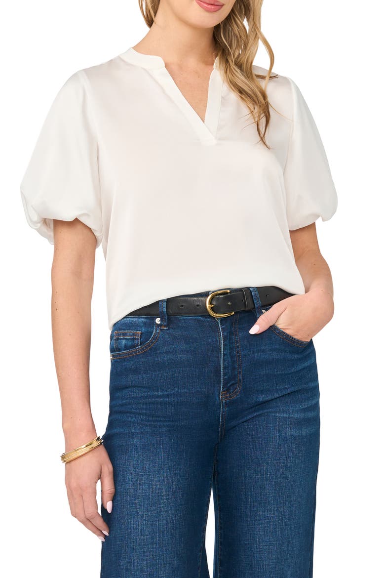 Puff Sleeve Satin Top, Main, color, NEW IVORY