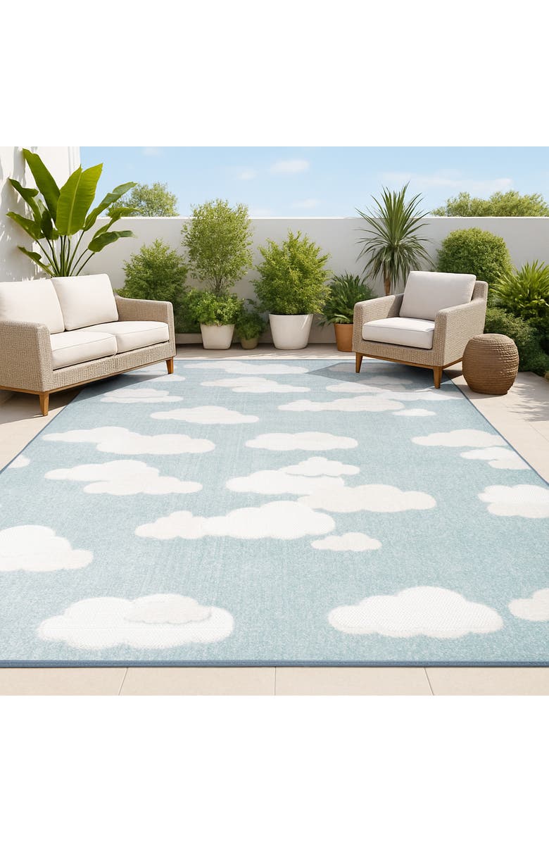 JONATHAN Y Hedwig High-Low Youth Cloud Scandi Indoor/Outdoor Area Rug, Alternate, color, Blue/Ivory