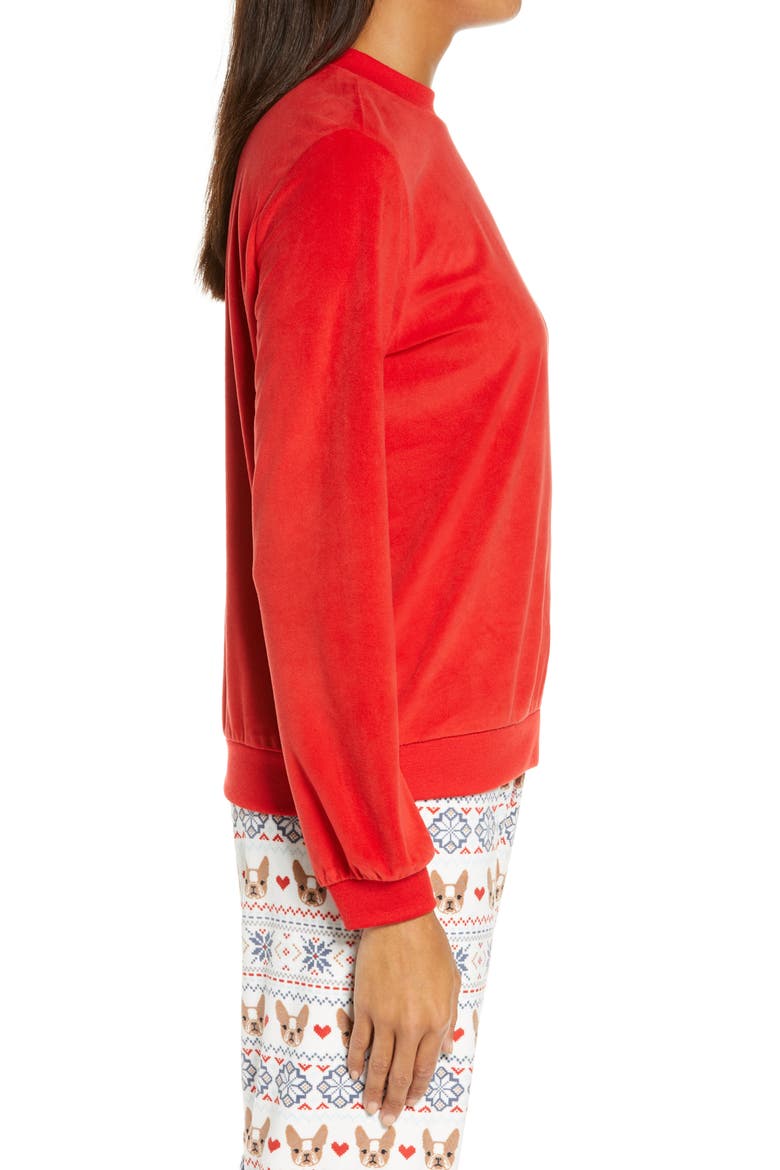 Silky Velour Mock Neck Top, Alternate, color, RED HOT