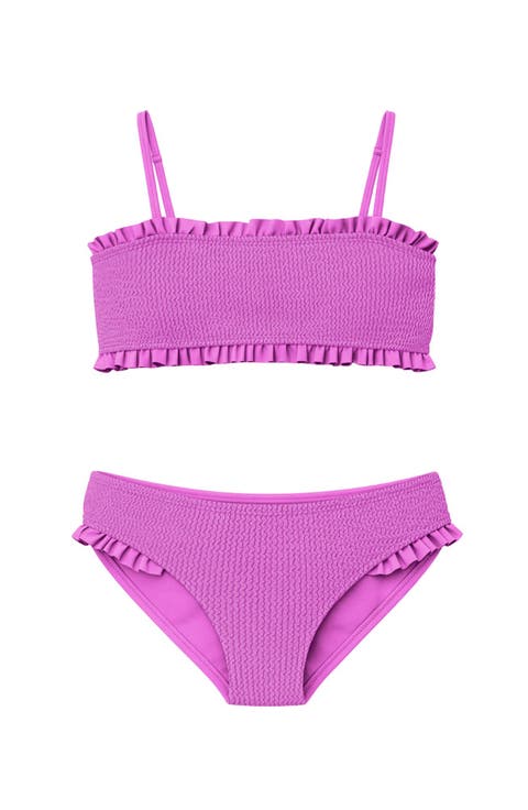 Crinkle Ruffle Bandeau Two Piece Swimsuit