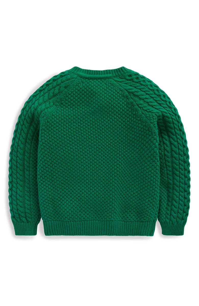 Mini Boden Kids' Heritage Cable Stitch Cardigan, Alternate, color, Emerald Night