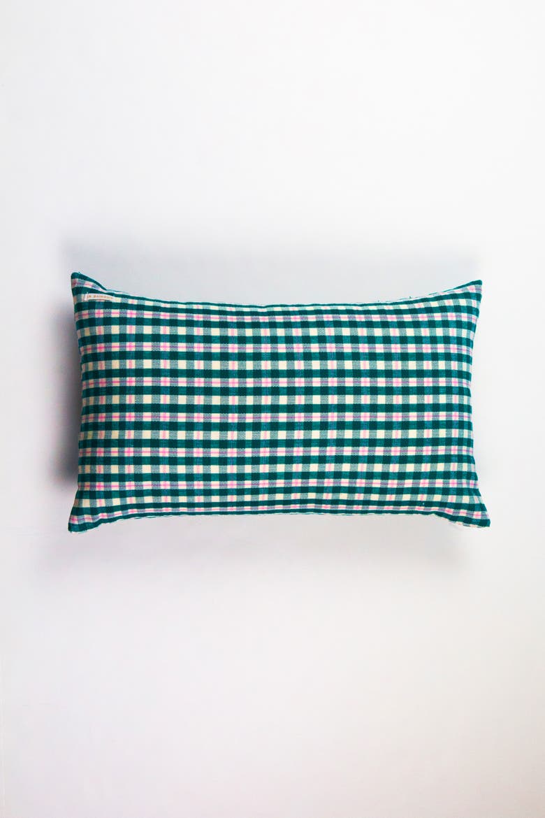 Handwoven Sofia Gingham Pillow, Alternate, color, Dark Teal Green