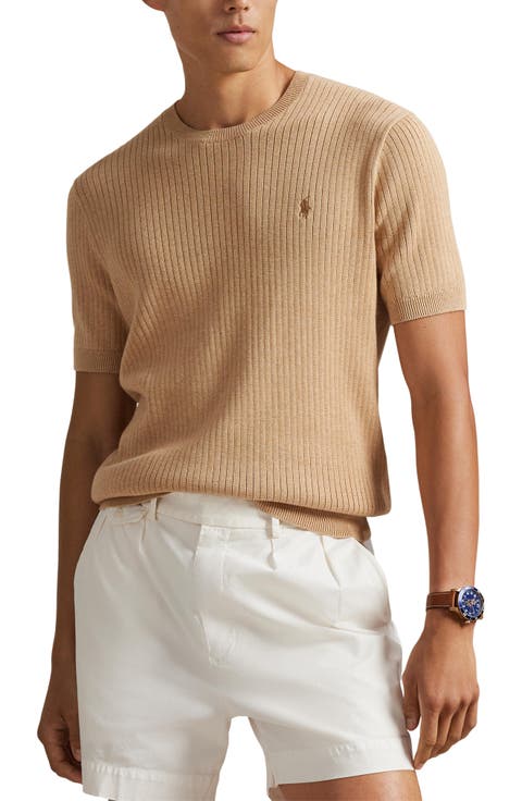 Ribbed Cotton Short Sleeve Sweater