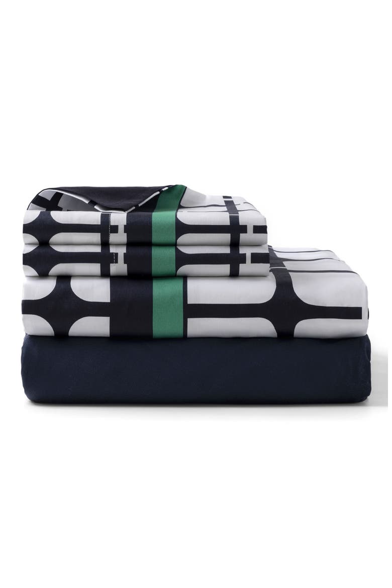 Broken Square 300 Thread Count Sheet Set, Main, color, NAVY