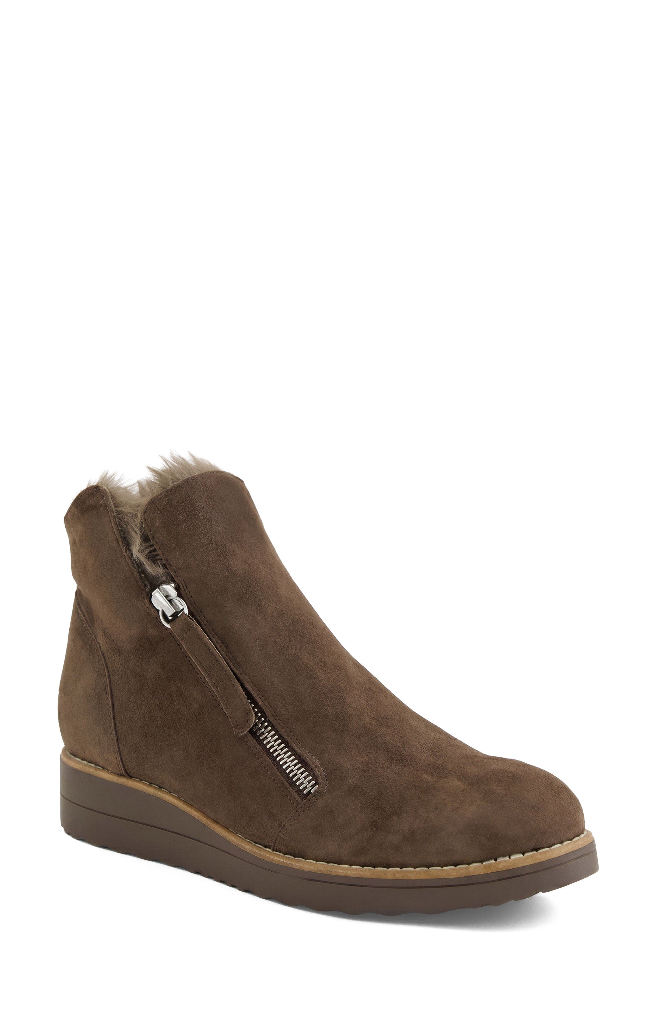 Opal Double Zip Fur Boot, Main, color, Black WR Suede Fur