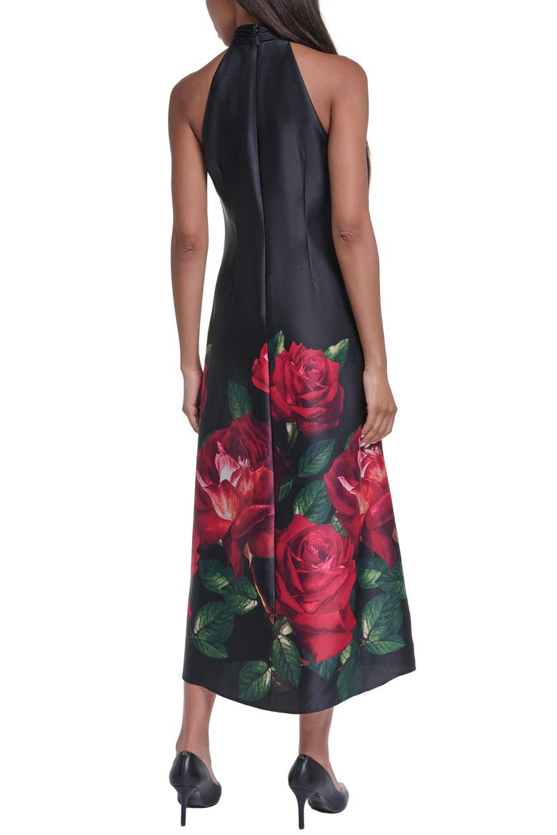 Floral Print Charmeuse Halter Cocktail Dress, Alternate, color, BLACK MULTI