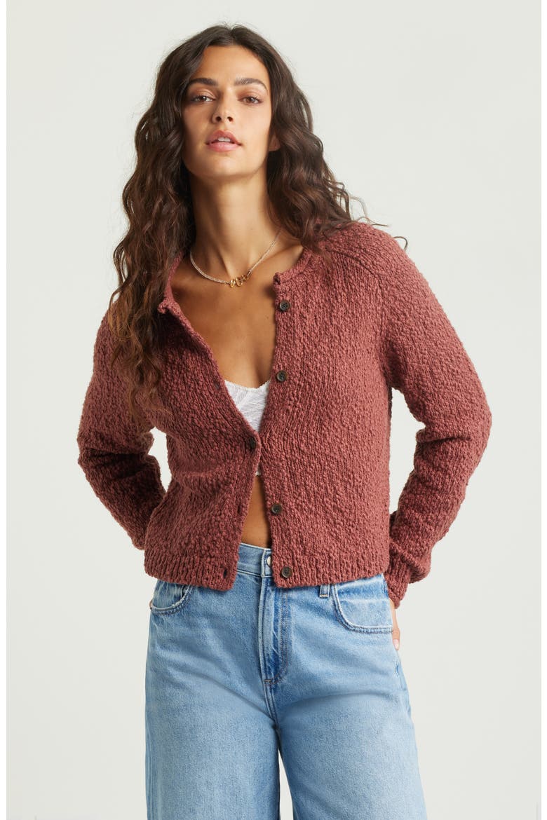 Fitted Textured Cotton Cardigan, Main, color, BROWN SABLE