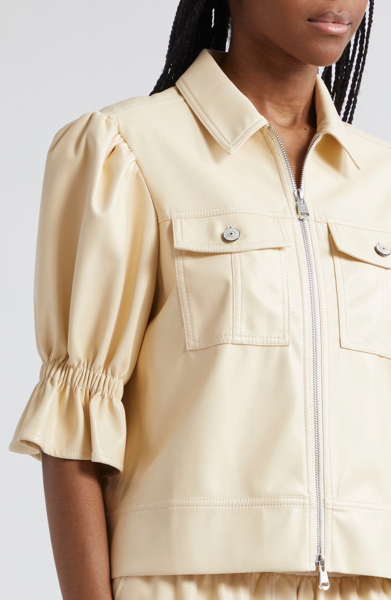 Cinq à Sept Holly Ruffle Faux Leather Jacket, Alternate, color, Dune