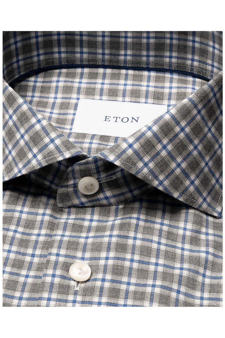 Contemporary Fit Grey Check Cotton Flannel Dress Shirt, Alternate, color, DARK GREY